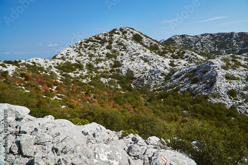 Rocks and peaks in the Mosor massif in the Dinaric mountains in Croatia..