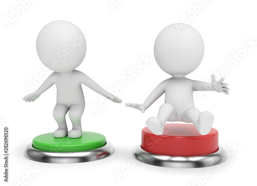 3D Small People - Pressing Green Button