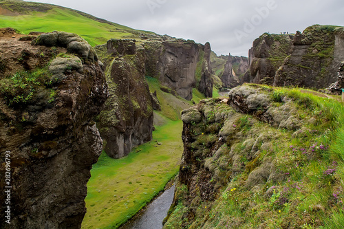 Unbelievable summer view of Fjadrargljufur canyon and river. Spectacular morning scene of landscape in South east Iceland, Europe.