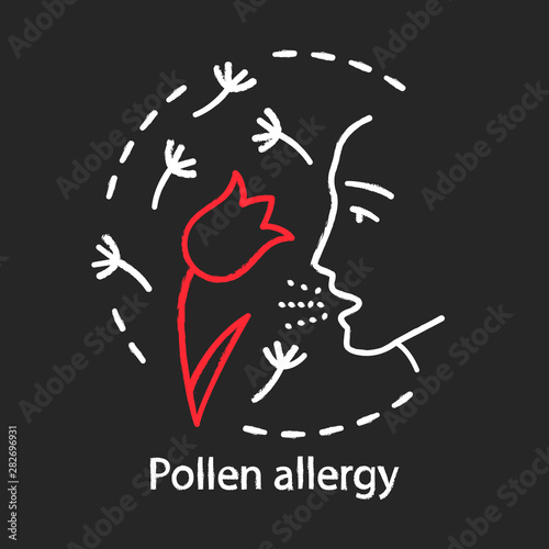 Pollen allergy chalk concept icon. Hay fever idea. Allergic asthma, rhinitis caused by plants pollen. Seasonal respiratory disease. Vector isolated chalkboard illustration