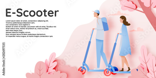 A couple on electric scooter