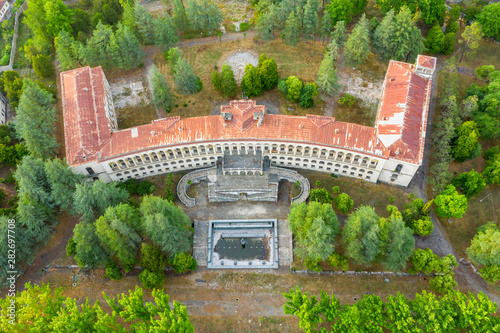 The ruins of the old Soviet sanatorium Miner, whose architecture which is basically a synthesis of Stalinist period classical style and of Georgian ethnic decor with Gothic and Roman features. photo