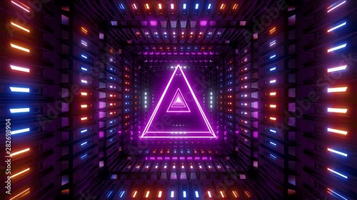 glowing wireframe triangle with metal shining background 3d illustration vj loop endless looping photo