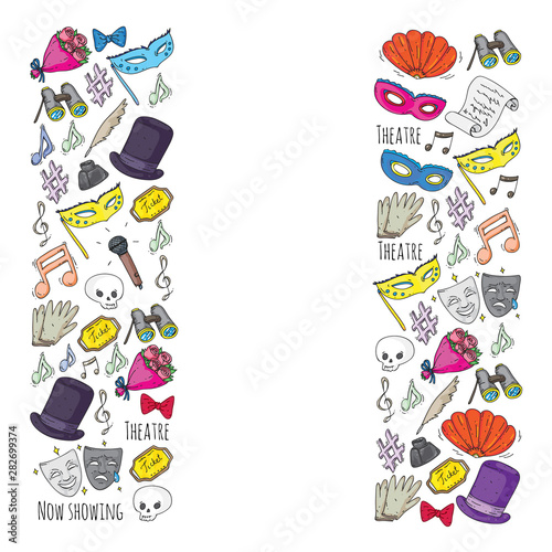 Theatre vector illustration. Entertaiment, cinema, stage, event. Background for banners, posters.