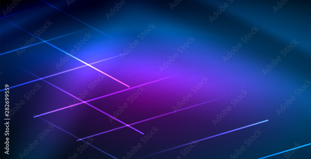 Neon glowing techno lines, blue hi-tech futuristic abstract background template with lights Neon glowing techno lines, blue hi-tech futuristic abstract background template with lights
