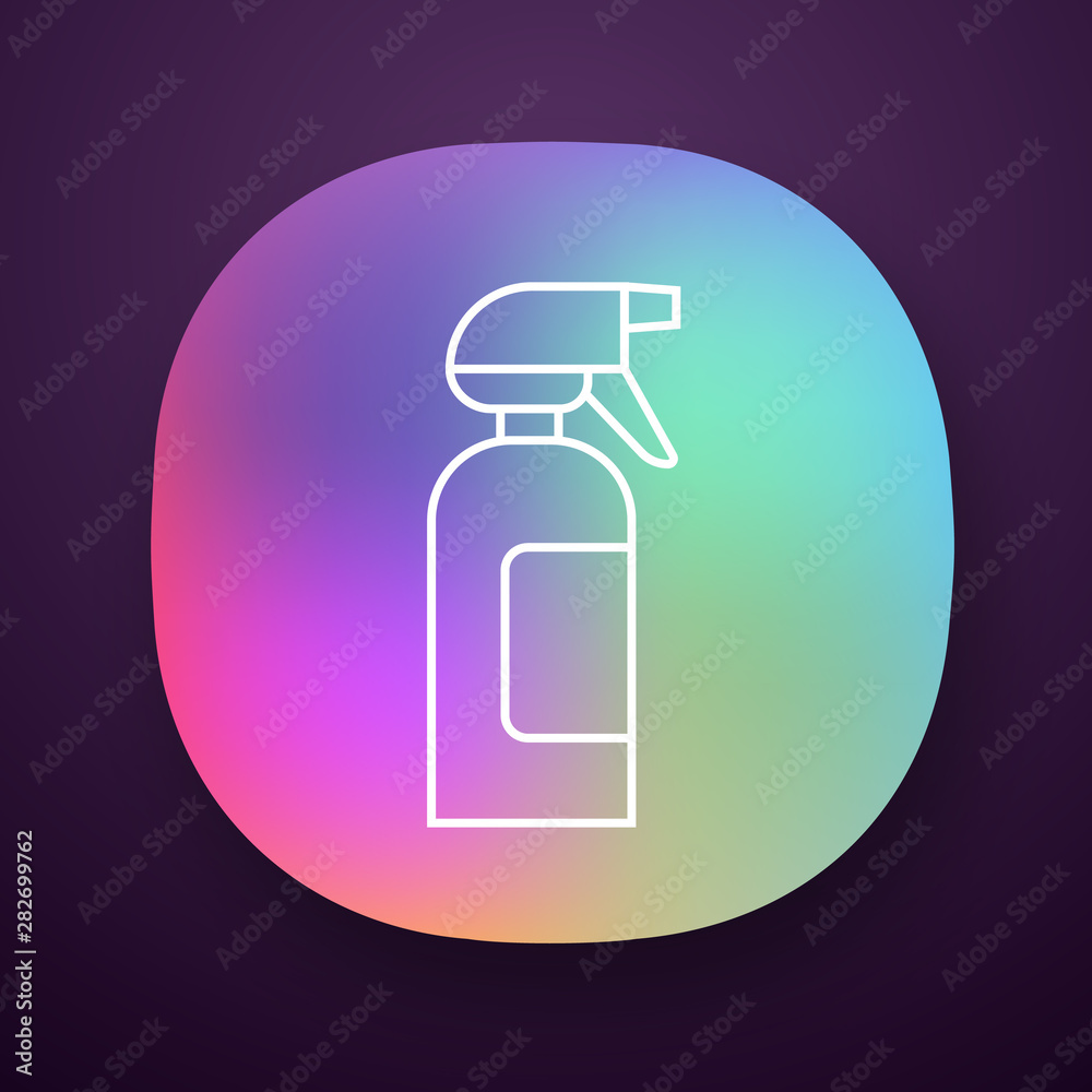 Spray bottle app icon. Dump sprayer for hair. Hairdressing instrument. Professional hairstyling. Hairstylist accessory. UI/UX user interface. Web or mobile application. Vector isolated illustration Spray bottle app icon. Dump sprayer for hair. Hairdressing instrument. Professional hairstyling. Hairstylist accessory. UI/UX user interface. Web or mobile application. Vector isolated illustration