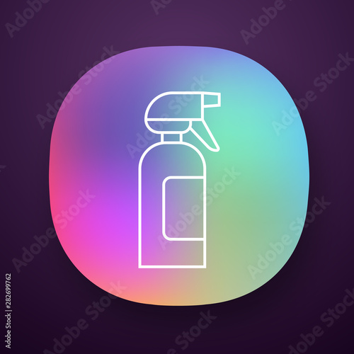 Spray bottle app icon. Dump sprayer for hair. Hairdressing instrument. Professional hairstyling. Hairstylist accessory. UI/UX user interface. Web or mobile application. Vector isolated illustration