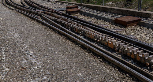 Switch of the rack railway track in Switzerland
