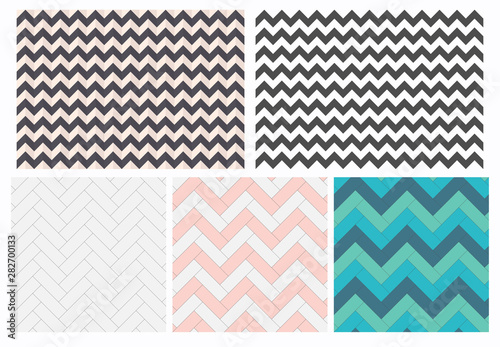 Set of geometric vector textures. Seamless abstract zigzag paper patterns. Floor color laminate background.