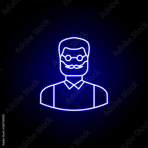 avatar writer outline icon in blue neon style. Signs and symbols can be used for web logo mobile app UI UX
