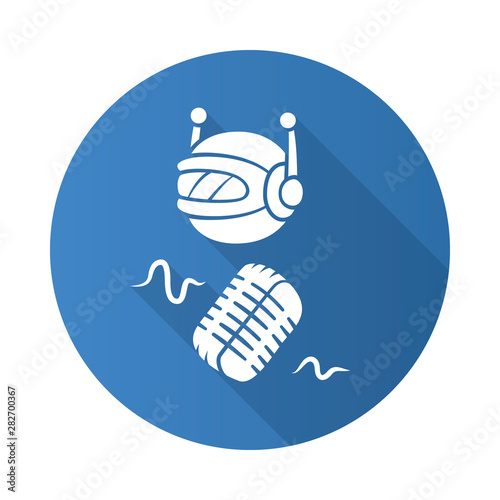 Voice bot flat design long shadow glyph icon. Voice recognition app. Voicebot. Verbal computing service. Software program. Artificial intelligence. Virtual assistant. Vector silhouette illustration photo