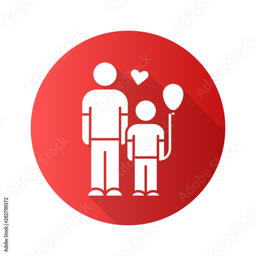 Orphans help flat design long shadow glyph icon. Child adoption program. Volunteering support program for motherless kids. Foster care. Family-type children home. Vector silhouette illustration