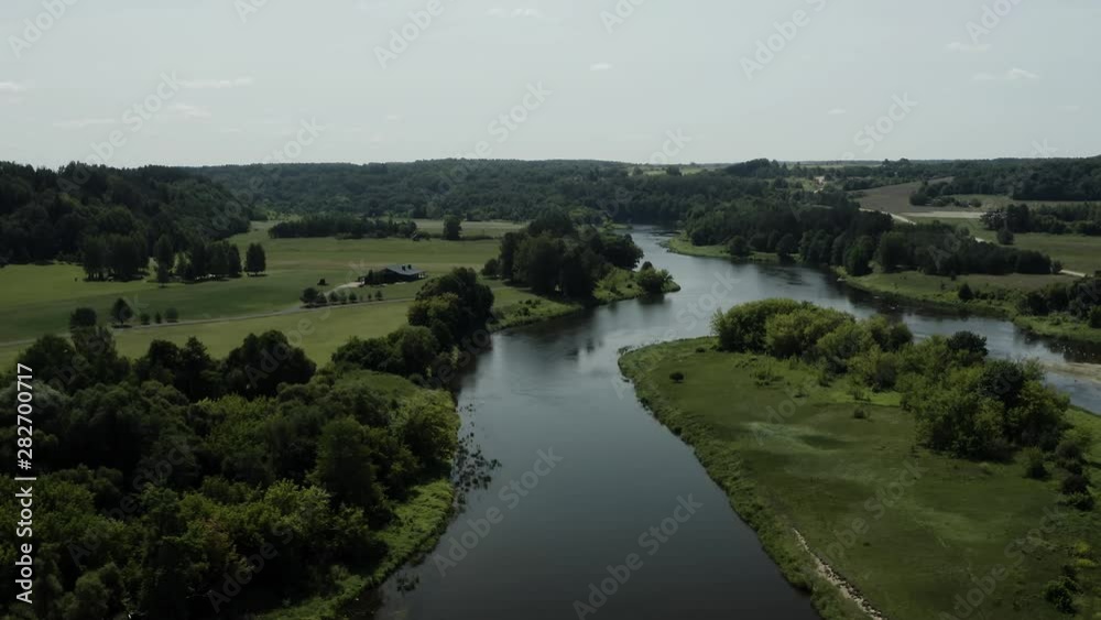 Aerial view over the Neris river in Kernave, Lithuania Aerial view over the Neris river in Kernave, Lithuania