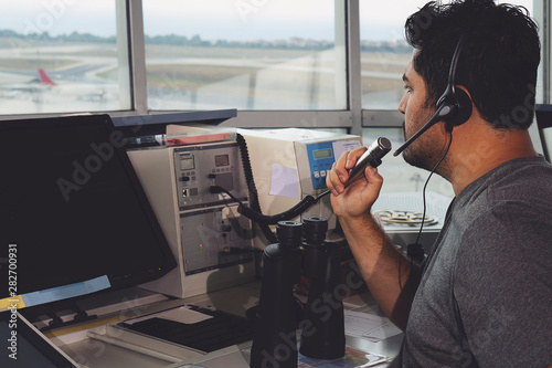 flight controller working in the flight control tower.