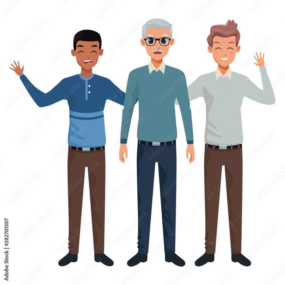Family old father with adultt sons greeting and smiling Family old father with adultt sons greeting and smiling