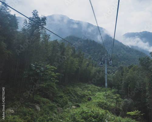 Cable cars on Mingyue Mountain, Jiangxi, China