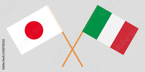 Japan and Italy. Crossed Japanese and Italian flags