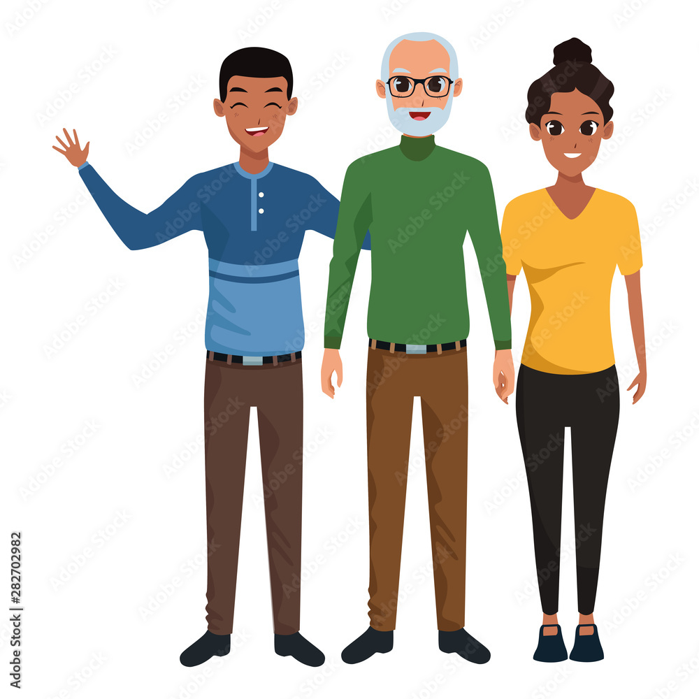Family old father with adultt daughter and son Family old father with adultt daughter and son