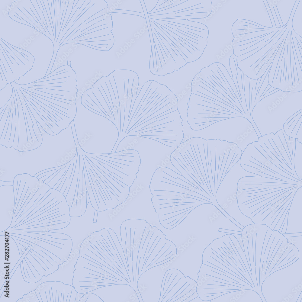 Vector Pastel Blue Ginkgo Leaves Texture Seamles Repeat Pattern