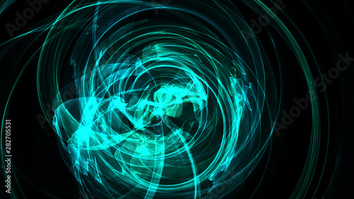 Thick green smoke on a black background. Imitation an abstract wave on dark background. Network Design with Particle. Big data. Large data background .3d rendering.