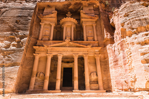 Al Khazneh from Arabic "Treasury" — Nabataean temple in Petra, Jordan. It is one of the UNESCO monuments and the "New seven wonders of the world".