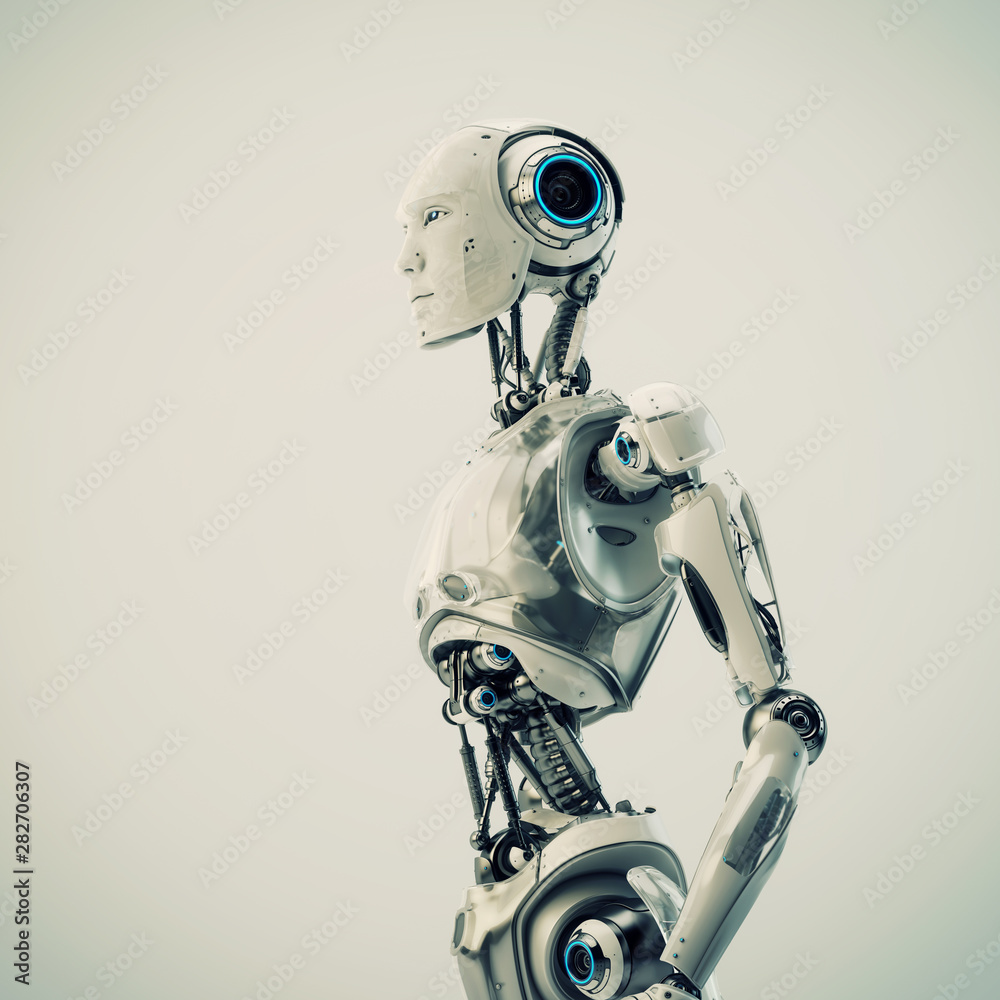 Smart handsome robot man torso with an open mechanical digestive system, 3d  rendering Stock Illustration | Adobe Stock