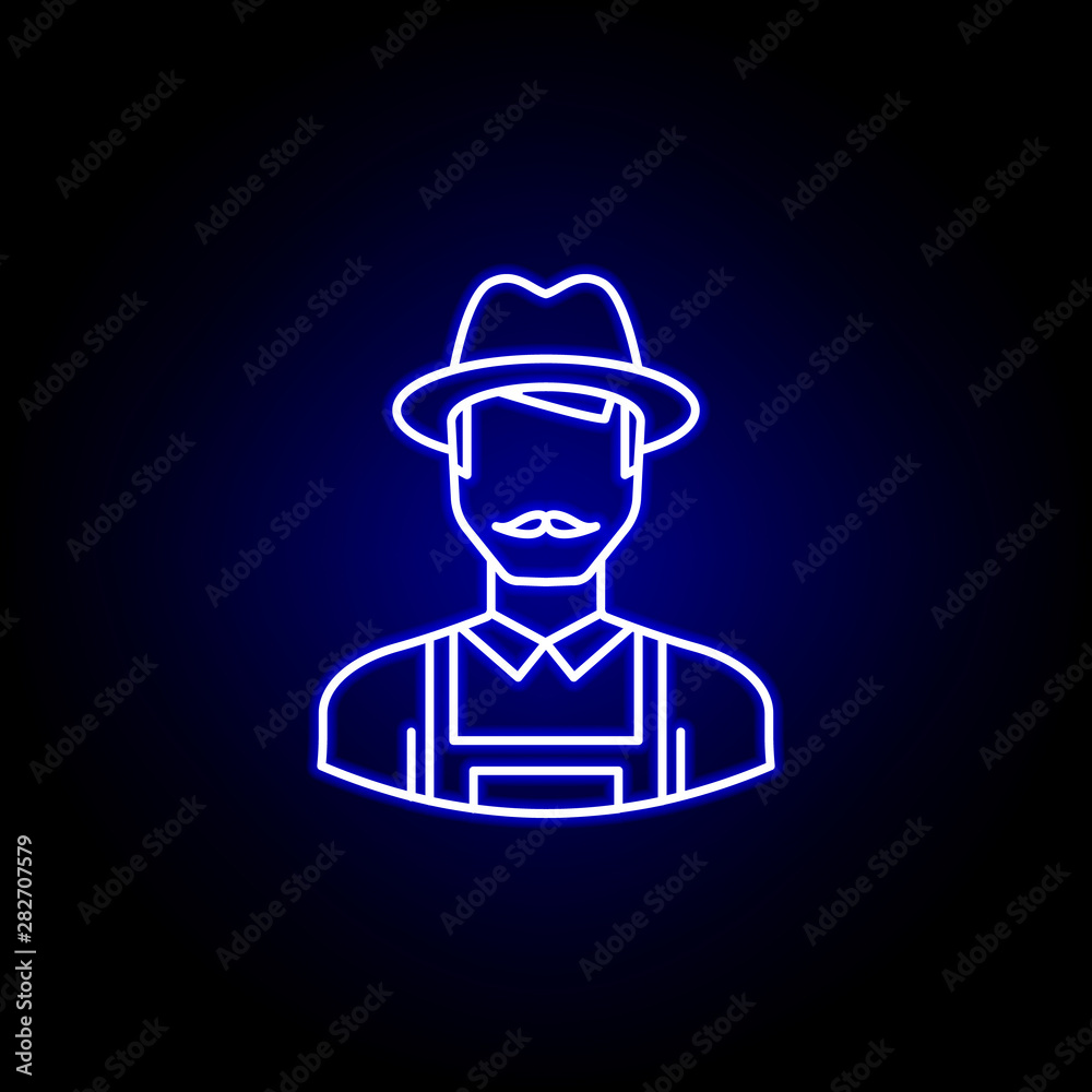 avatar farmer outline icon in blue neon style. Signs and symbols can be used for web logo mobile app UI UX