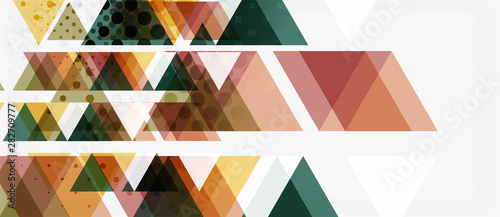 Banner with multicolored mosaic triangle geometric design on white background. Abstract texture. Vector illustration design template.