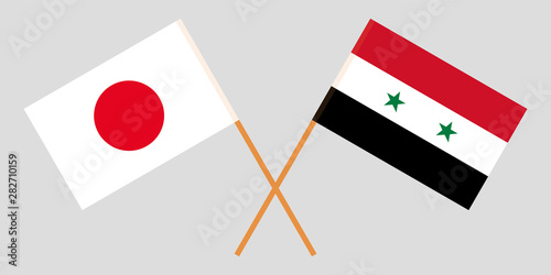 Japan and Syria. Crossed Japanese and Syrian flags