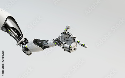 Sci-fi robotic arm pointing with index finger, 3d rendering