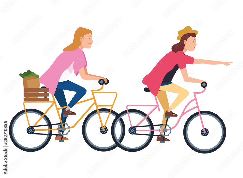 Young people riding bicycles cartoon Young people riding bicycles cartoon