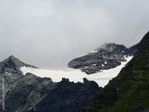 The nature  the woods and the glaciers of the Swiss Alps during a summer day at SimplonPass - August 2019.