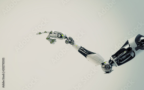 Sci-fi robotic arm pointing with index finger, 3d rendering