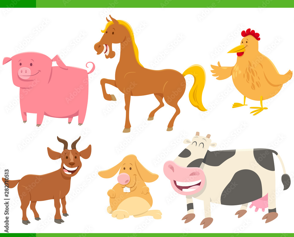 Obraz premium cartoon funny farm animal characters set