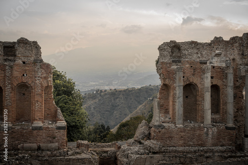 A beautiful framed view from the amphitheater in Taormina, Sicily.