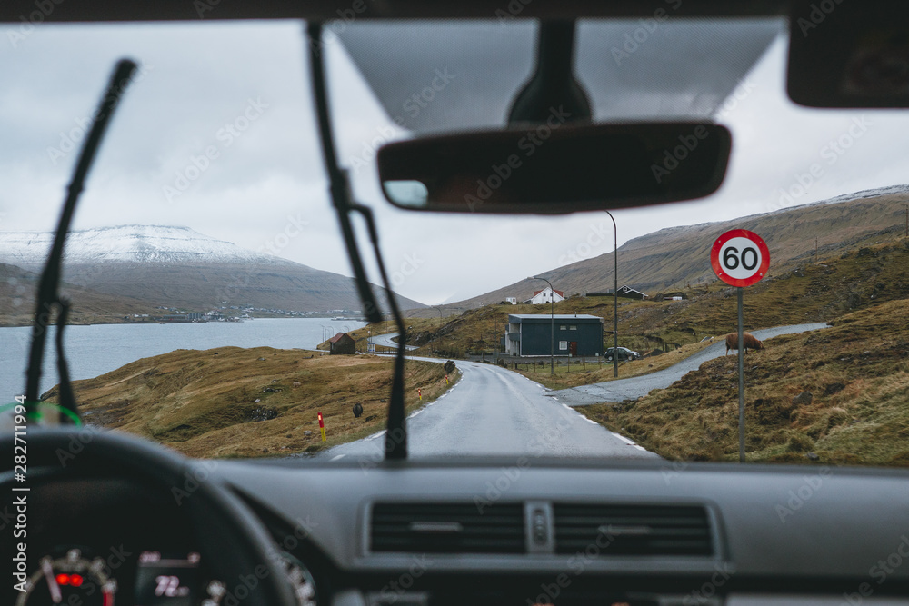 Roadtrip Faroe Islands inside car view