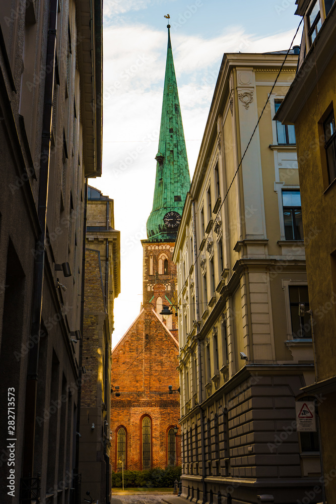 Church in Riga during golden hour