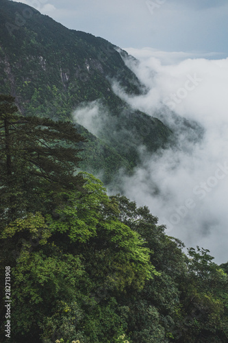 Mountain ridges in clouds, Mingyue Mountain, China