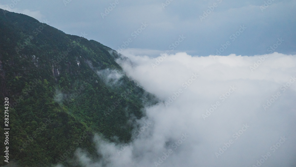 Mountain ridges in clouds, Mingyue Mountain, China