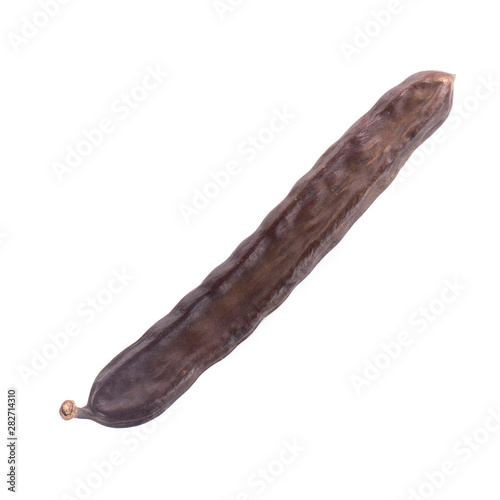 dried long carob pod isolated on white background
