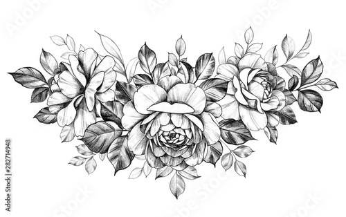 Hand Drawn Rose  Flowers Bunch photo