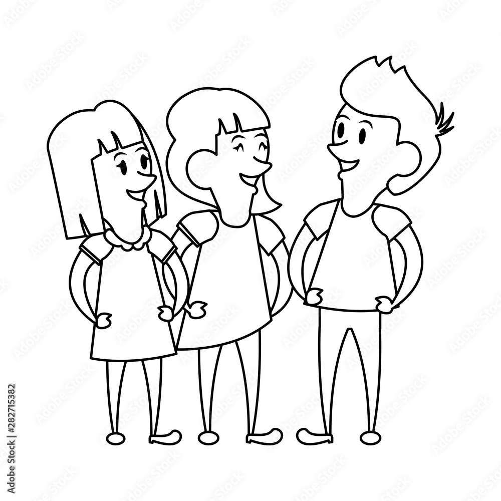 friends kids young children cartoon in black and white friends kids young children cartoon in black and white