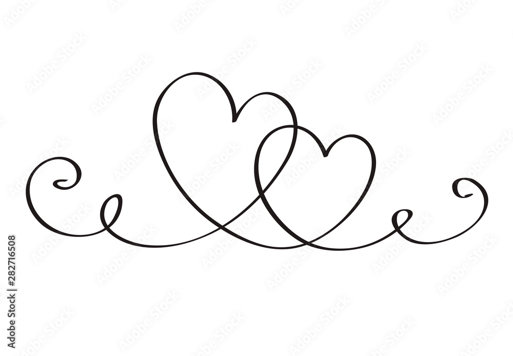Continuous line art drawing. Couple of hearts symbolize love. Abstract hearts woman and man. Vector illustration Continuous line art drawing. Couple of hearts symbolize love. Abstract hearts woman and man. Vector illustration