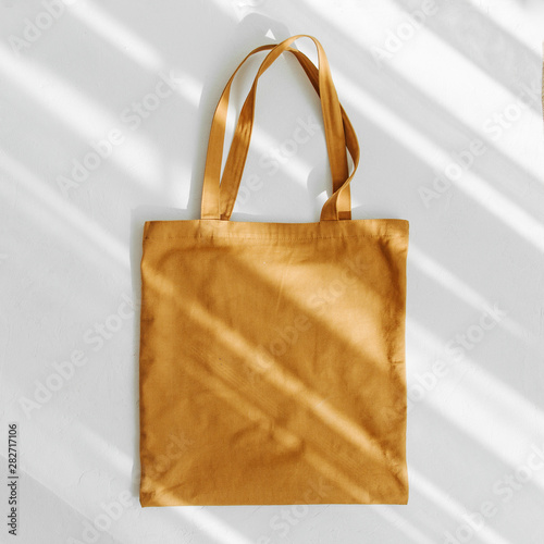 White eco bag mockup. Blank Shopping sack with copy space. Canvas tote bag. Eco friendly / Zero waste concept. photo