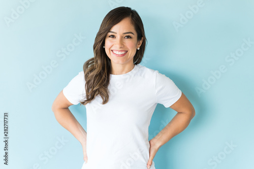 Happy Woman Against Blue Background
