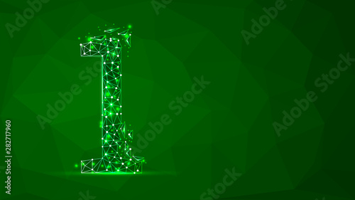 number one 2D low poly abstract illustration in green colors that attracting money and luck. Raster digit 1 wireframe.