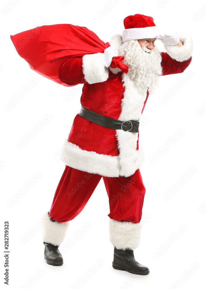 Portrait of Santa Claus with bag on white background Portrait of Santa Claus with bag on white background