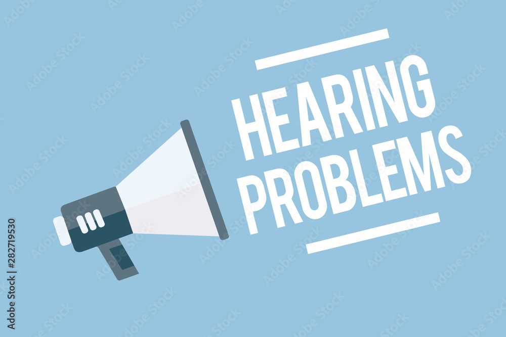 Word writing text Hearing Problems. Business concept for is partial or total inability to listen to sounds normally Megaphone loudspeaker blue background important message speaking loud Word writing text Hearing Problems. Business concept for is partial or total inability to listen to sounds normally Megaphone loudspeaker blue background important message speaking loud