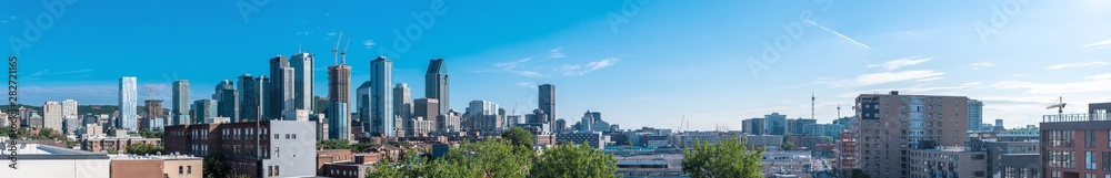 Panoramic view of Montreal construction downtown from Griffintown