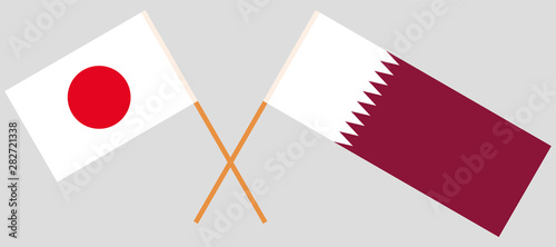 Japan and Qatar. Crossed Japanese and Qatari flags